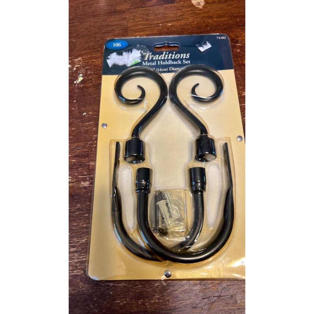 Traditions Black Metal Holdback Set 5/8" Diameter Decorative Curtain Tiebacks